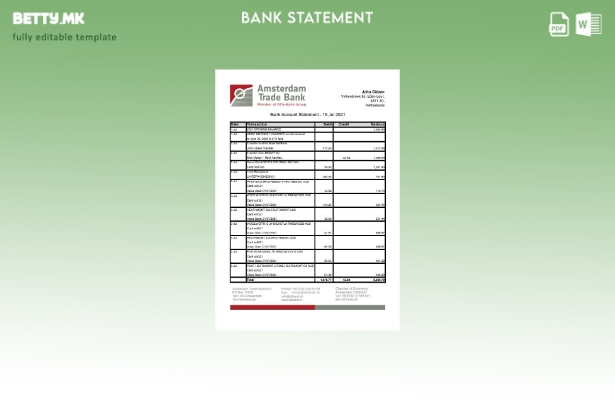 модерен стил Холандија Амстердам Шаблон ексел извод од трговска банка